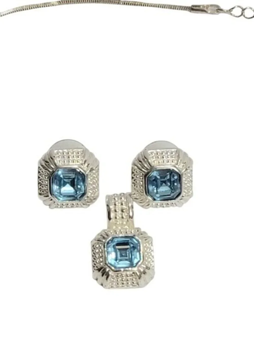 Blue Crystal Silver-Tone Vintage Necklace Set
